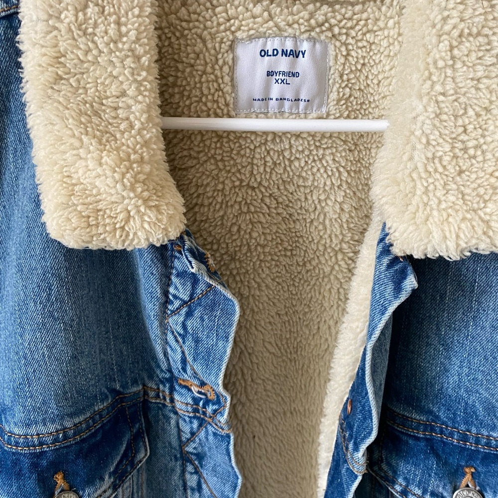 Sherpa-lined boyfriend denim jacket